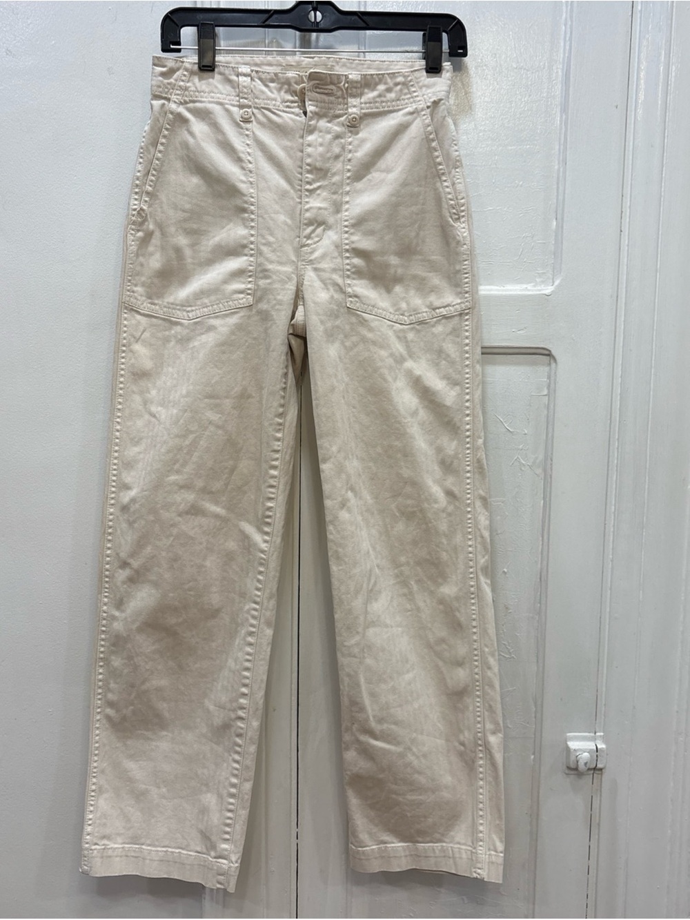 Madewell High-Rise Flare Utility Textured Pants Cream Beige Patch Pocket Size 25